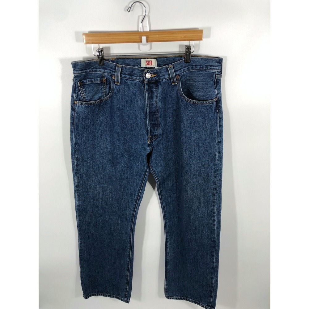 Levis 501 Button Fly Jeans Mens 38x30 Blue Dark Wash 100% Cotton Denim